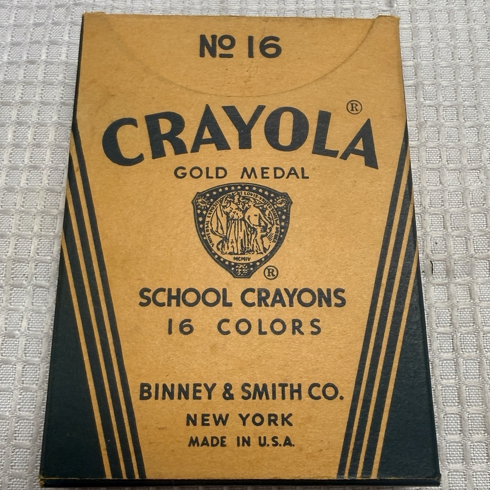 Crayola 16 Gold Medal School Crayons Complete Box Colors Binney Smith Vtg '38-42